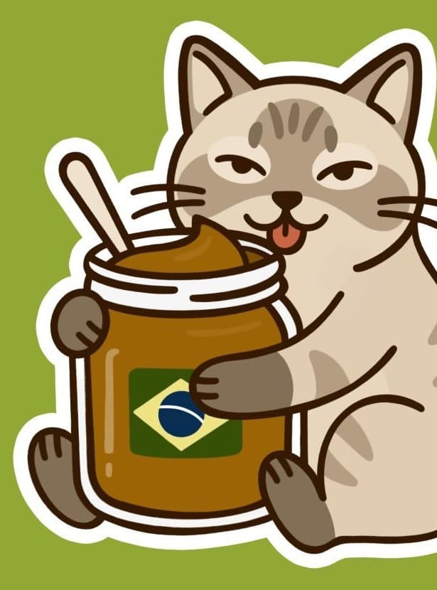 El gato de Doce pote abrazando un pote de dulce
